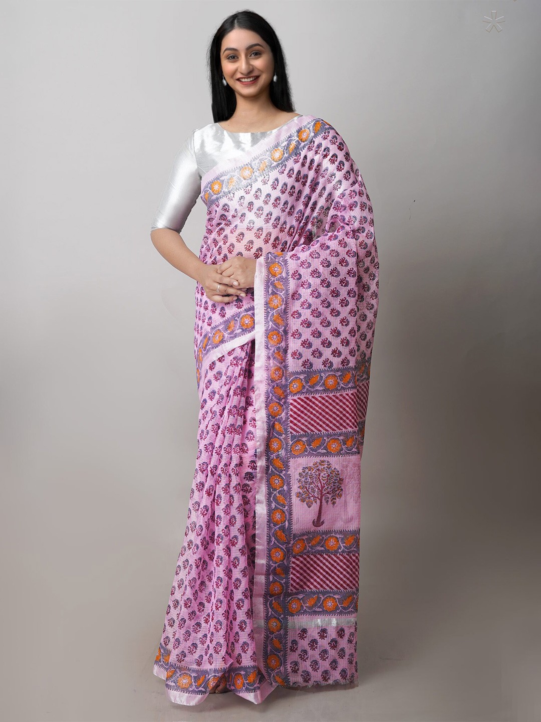 

Unnati Silks Ethnic Motifs Printed Pure Cotton Handloom Kota Saree, Pink