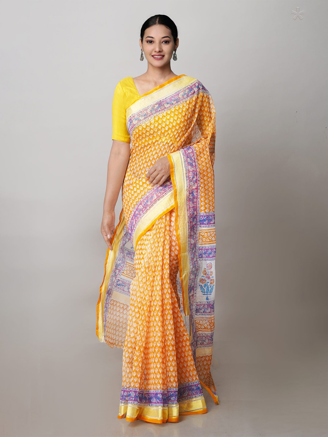 

Unnati Silks Ethnic Motifs Printed Pure Cotton Kota Saree, Orange