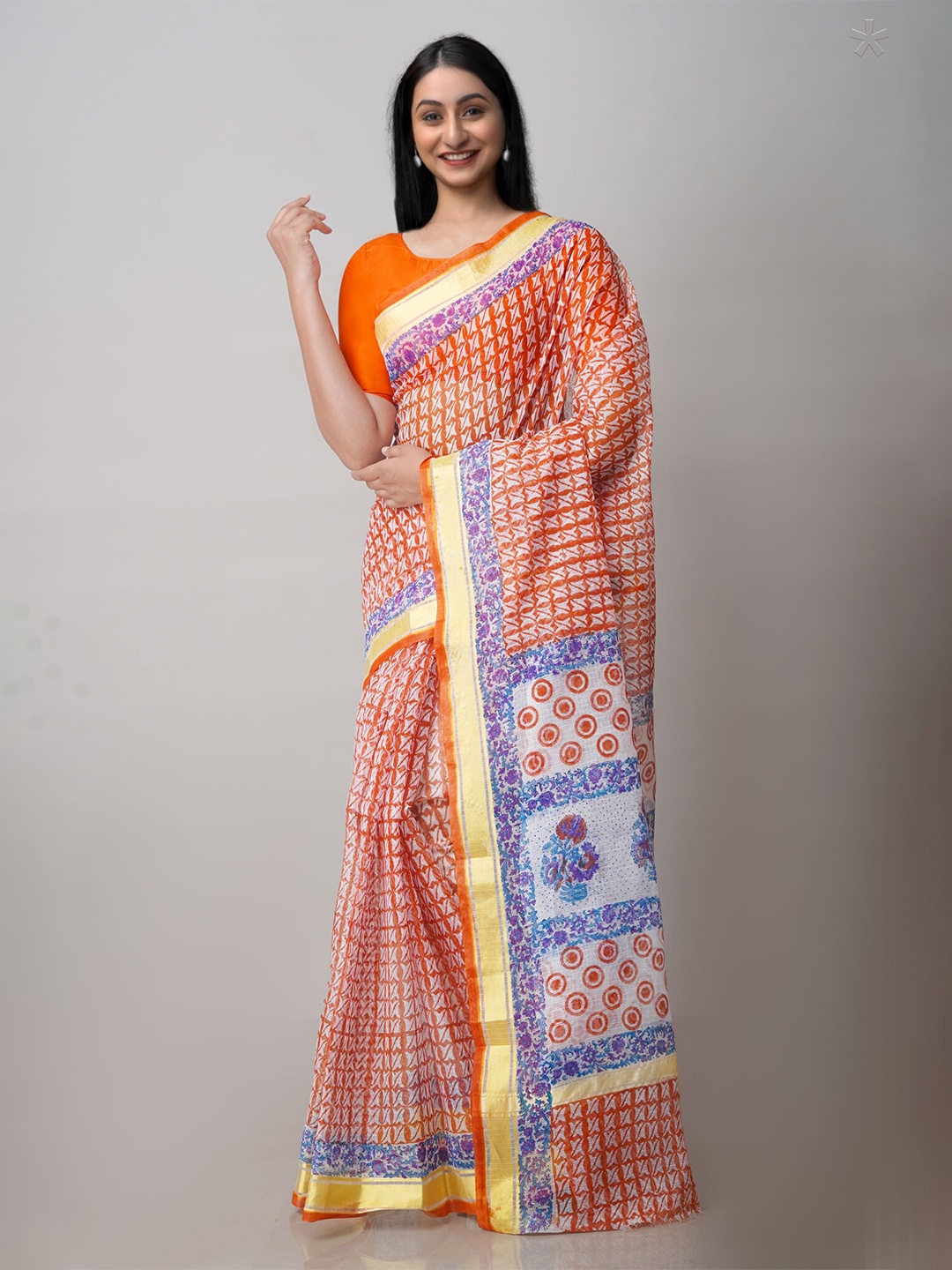 

Unnati Silks Ethnic Motifs Printed Pure Cotton Handloom Kota Saree, White