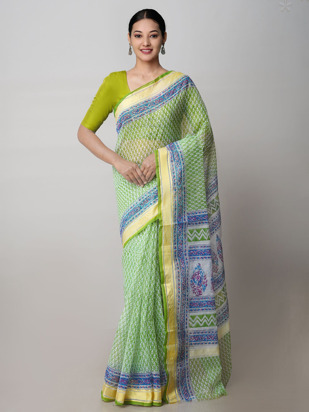 

Unnati Silks Ethnic Motifs Printed Pure Cotton Handloom Kota Saree, Green