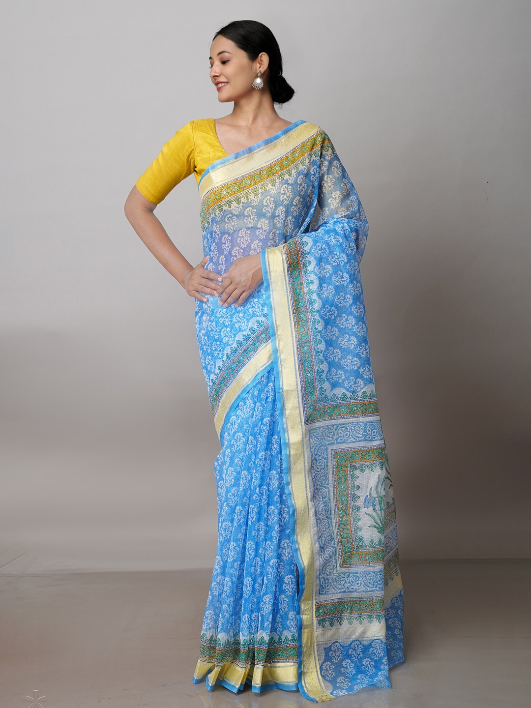 

Unnati Silks Ethnic Motifs Printed Pure Cotton Kota Saree, Blue