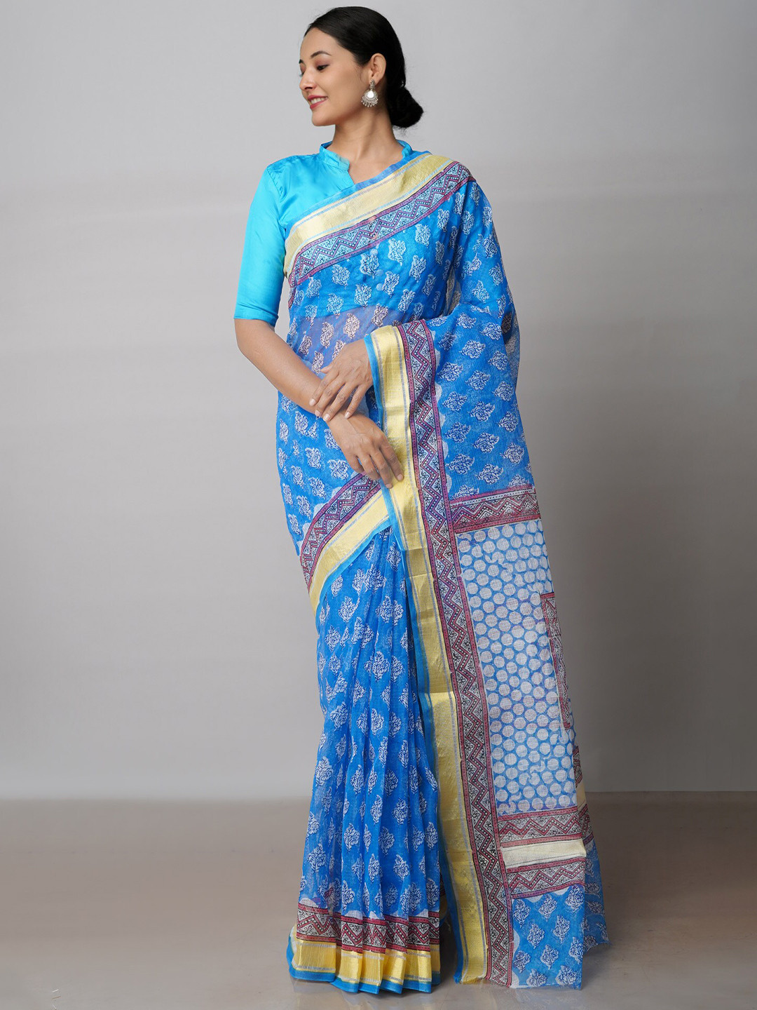

Unnati Silks Ethnic Motifs Pure Cotton Kota Saree, Blue
