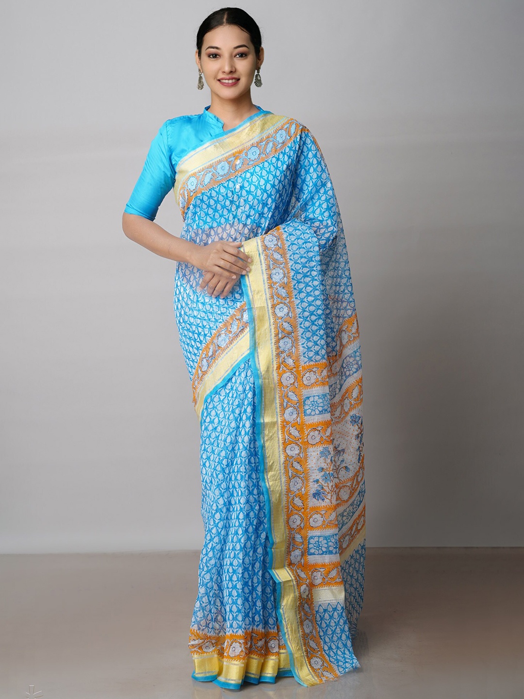 

Unnati Silks Ethnic Motifs Printed Pure Cotton Kota Saree, Blue
