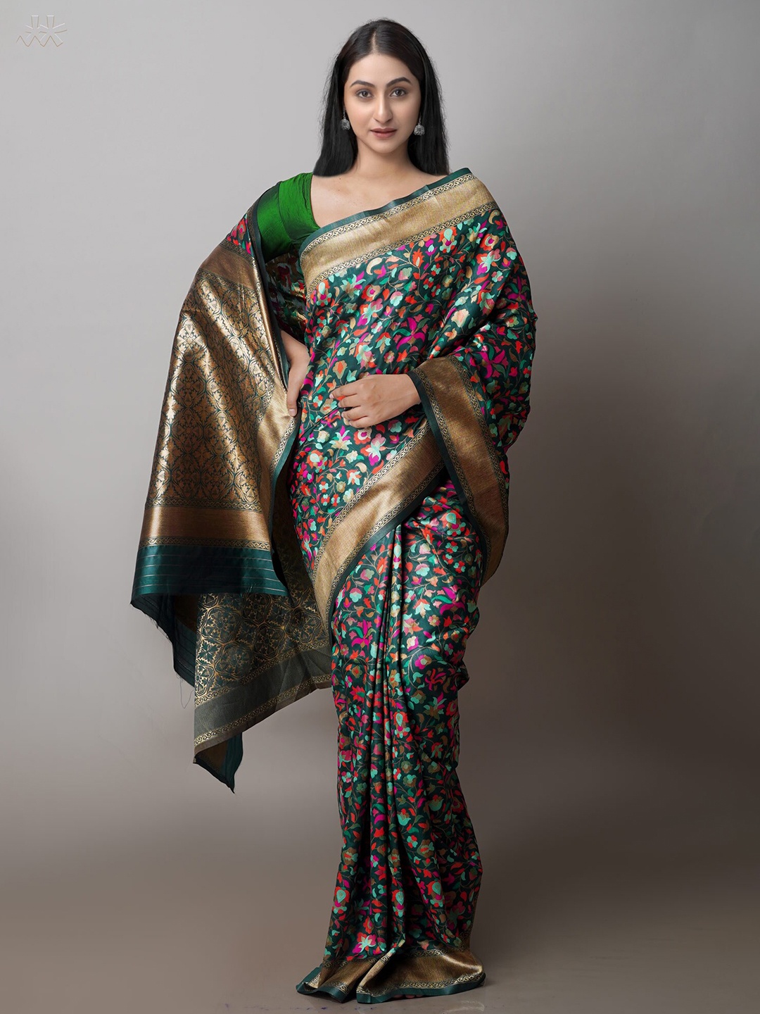 

Unnati Silks Floral Woven Design Zari Banarasi Saree, Green
