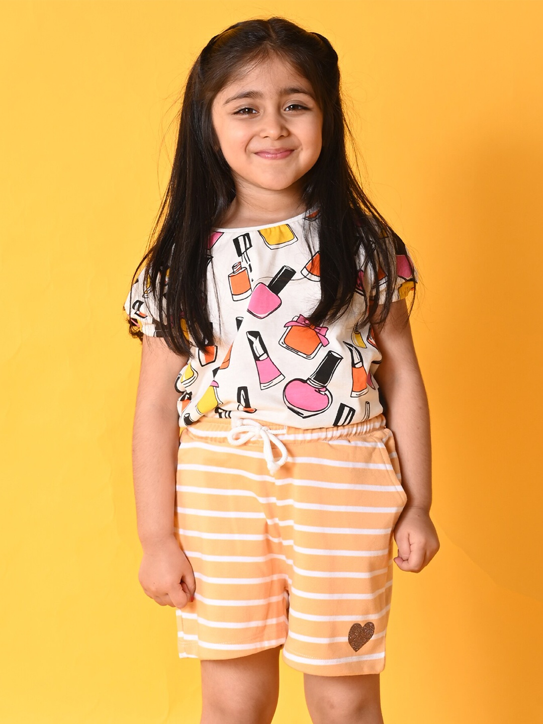

Anthrilo Girls Printed Pure Cotton T-shirt with Shorts, White