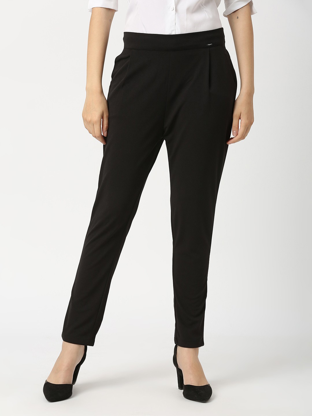 

Smarty Pants Women Comfort High-Rise Easy Wash Formal Trousers, Black