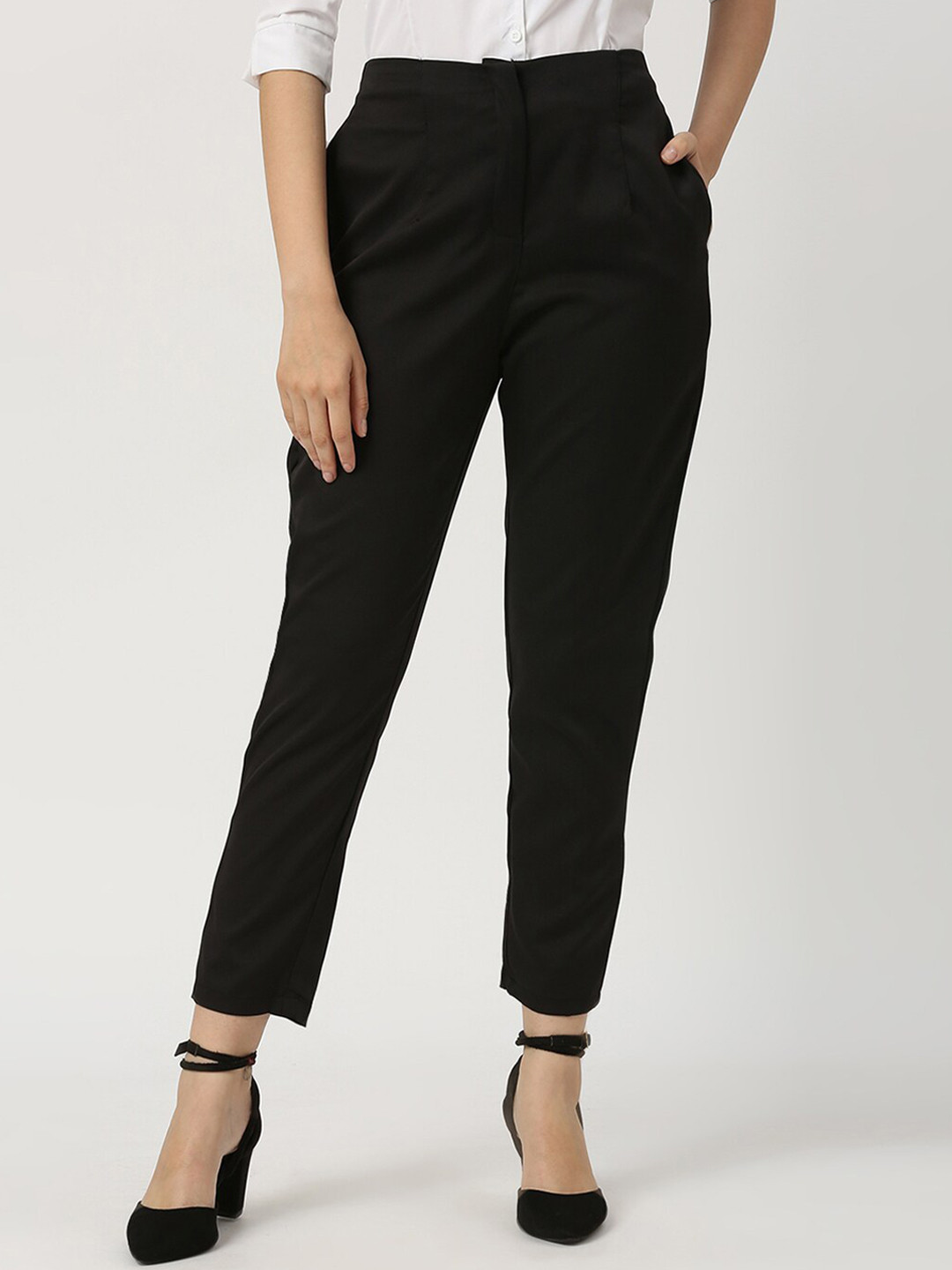

Smarty Pants Women Relaxed Straight Leg High-Rise Easy Wash Cotton Cropped Trousers, Black