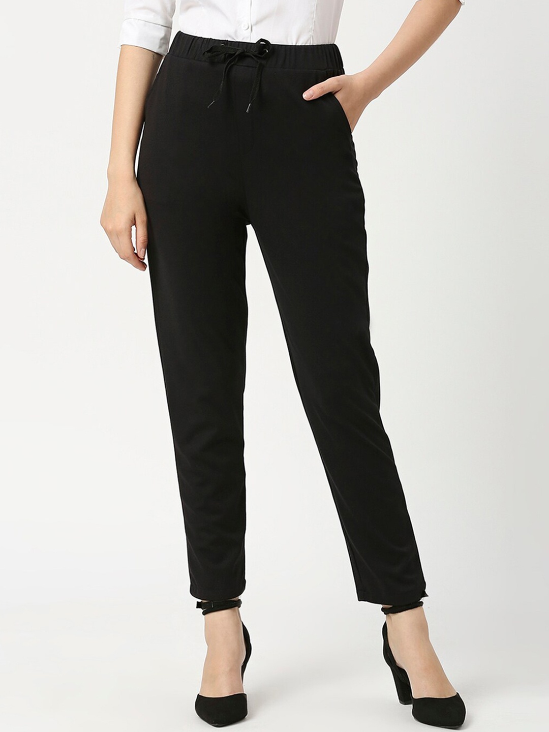 

Smarty Pants Women Comfort High-Rise Trousers, Black