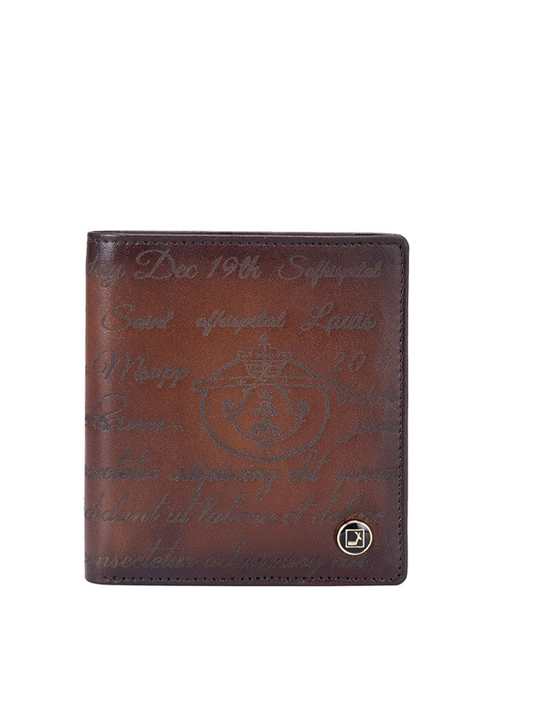 

Da Milano Men Printed Leather Two Fold Wallet, Brown