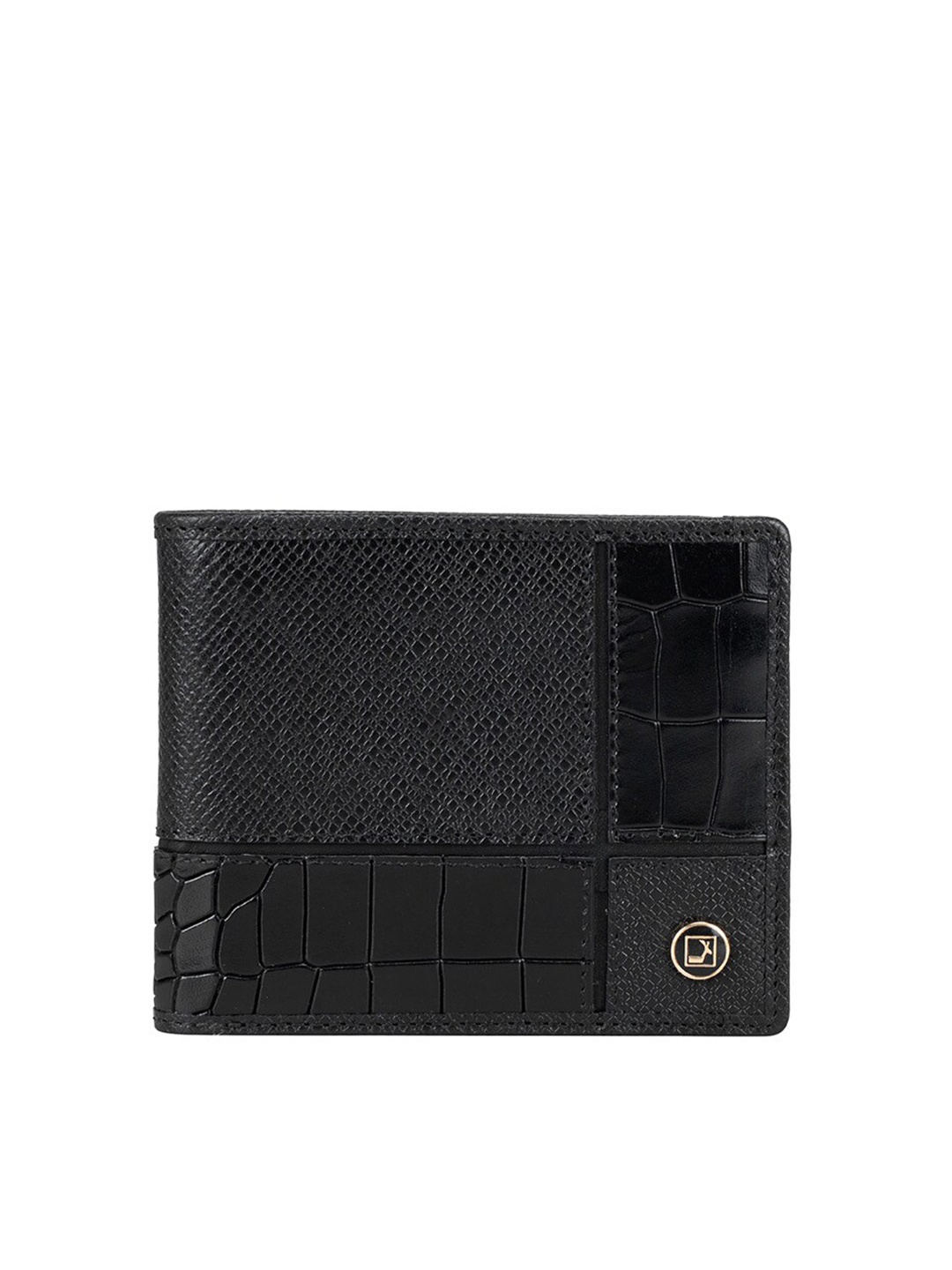 

Da Milano Men Textured Leather Two Fold Wallet, Black