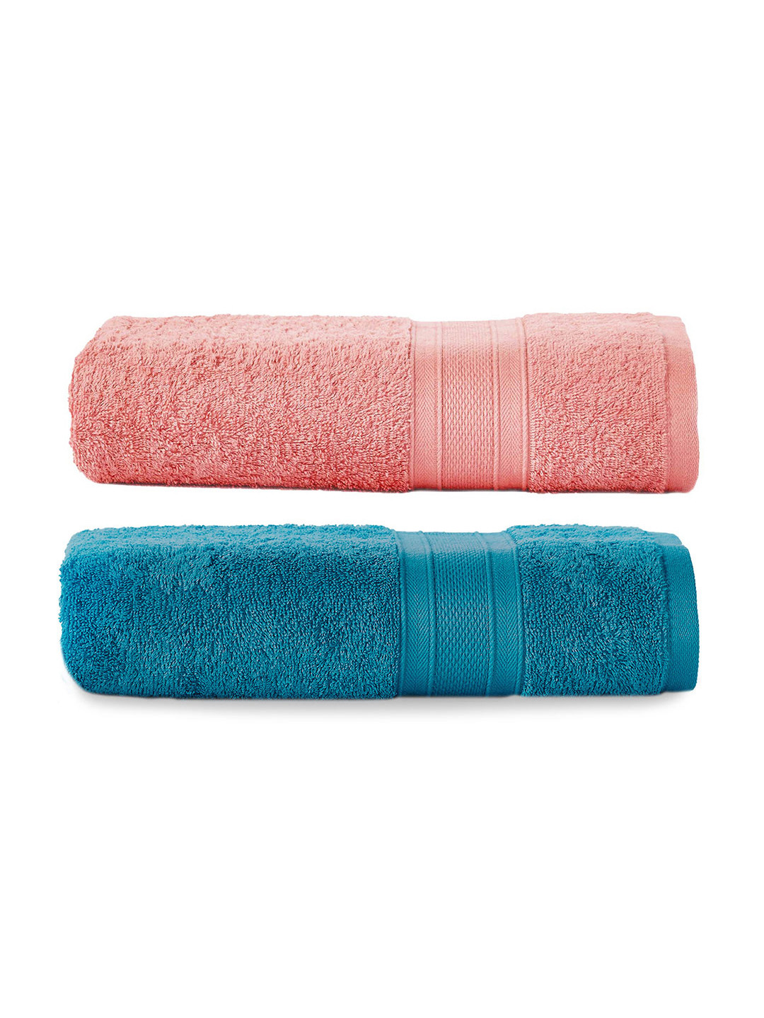 

MYTRIDENT Set of 2 Solid Pure Cotton 500 GSM Soft Plush Bath Towels, Peach