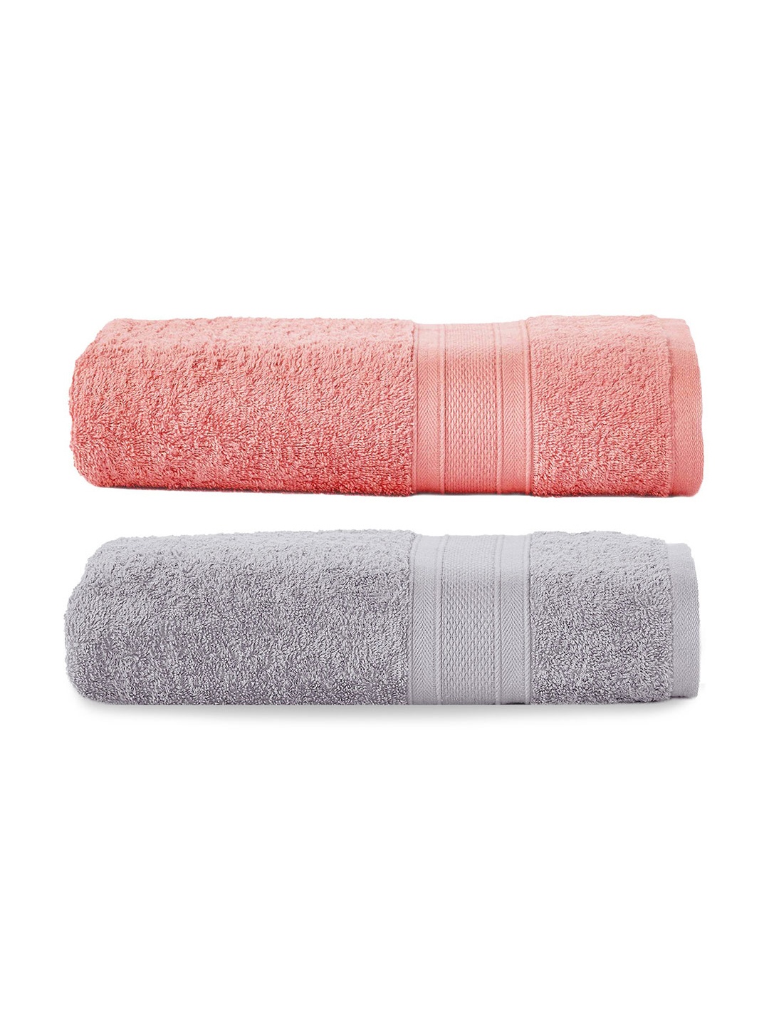 

MYTRIDENT Set of 2 Solid Pure Cotton 500 GSM Soft Plush Bath Towels, Peach