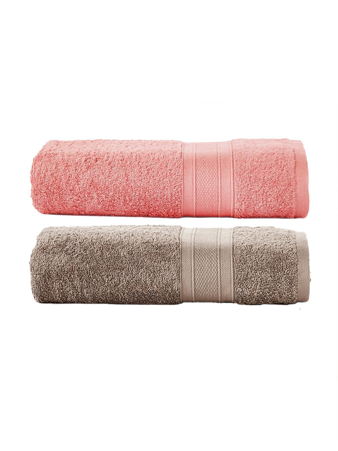 

MYTRIDENT Set of 2 Solid Pure Cotton 500 GSM Soft Plush Bath Towels, Peach