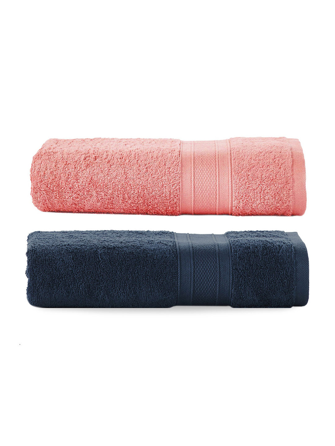 

MYTRIDENT Set of 2 Solid Pure Cotton 500 GSM Soft Plush Bath Towels, Peach