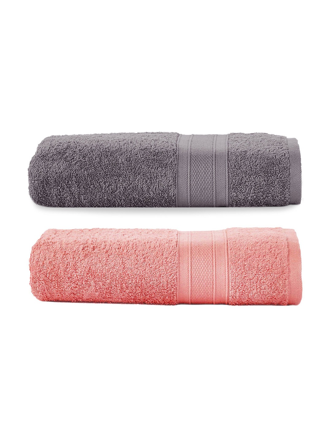 

MYTRIDENT Set of 2 Solid Pure Cotton 500 GSM Soft Plush Bath Towels, Peach