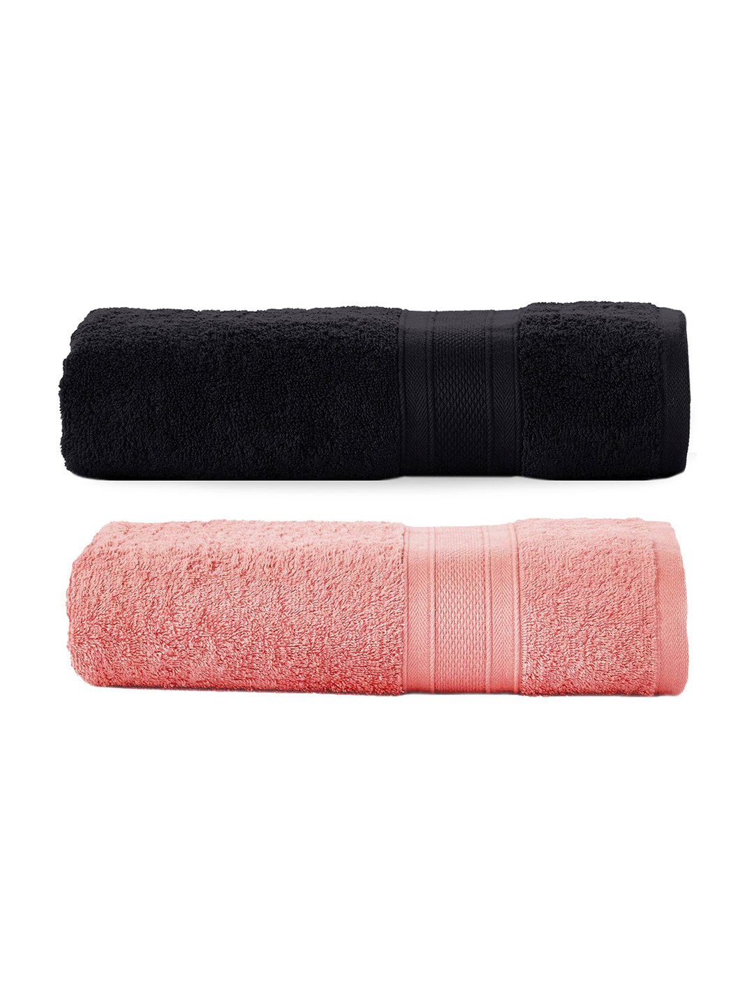 

MYTRIDENT Set of 2 Solid Pure Cotton 500 GSM Soft Plush Bath Towels, Peach