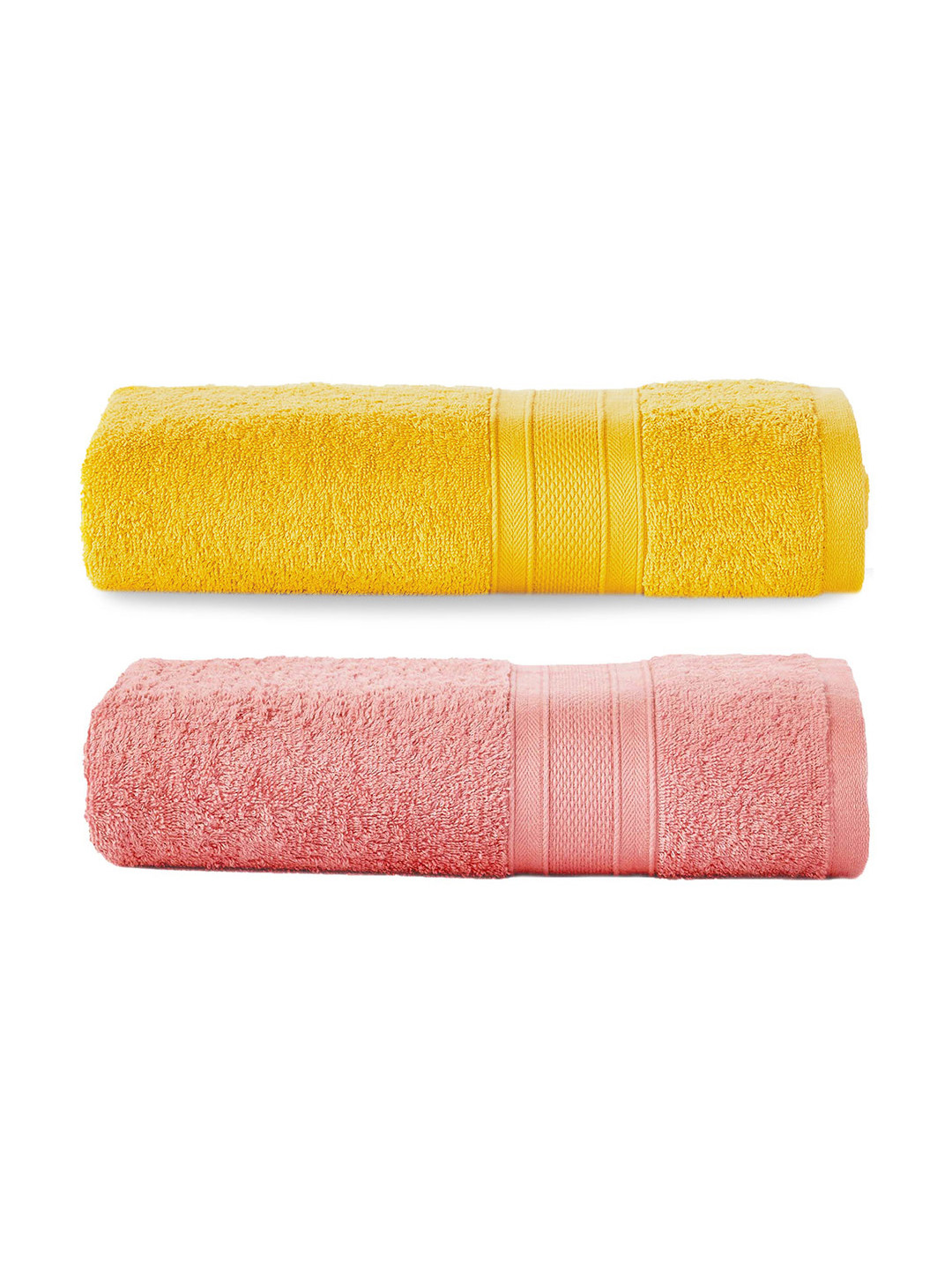 

MYTRIDENT Set of 2 Solid Pure Cotton 500 GSM Soft Plush Bath Towels, Peach