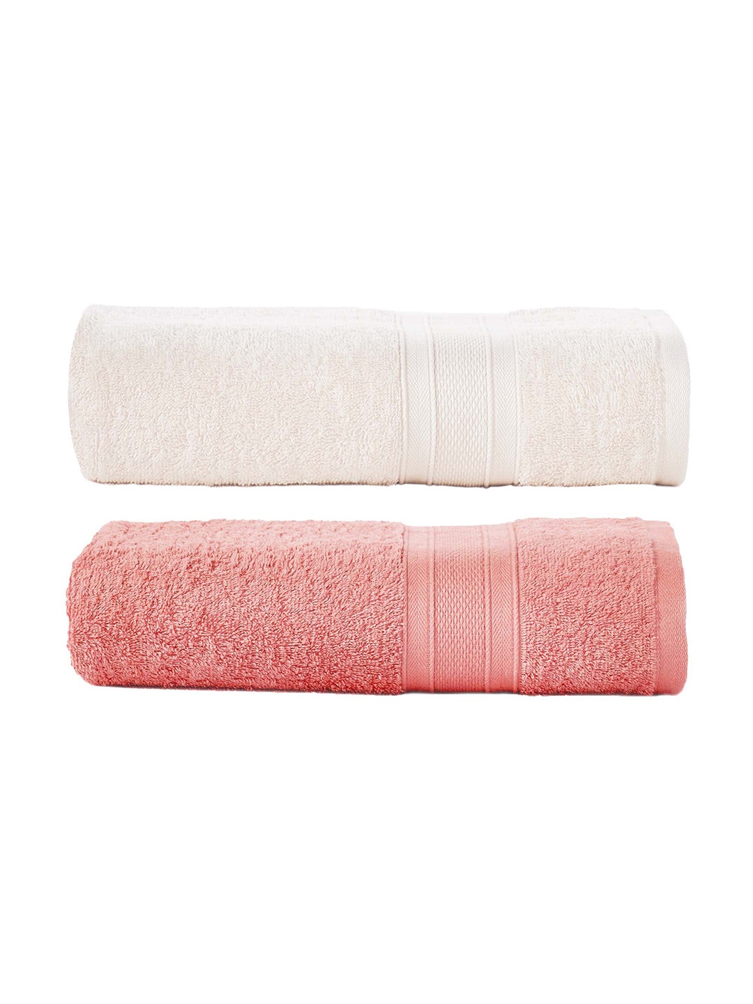 

MYTRIDENT Set of 2 Solid Pure Cotton 500 GSM Soft Plush Bath Towels, Peach