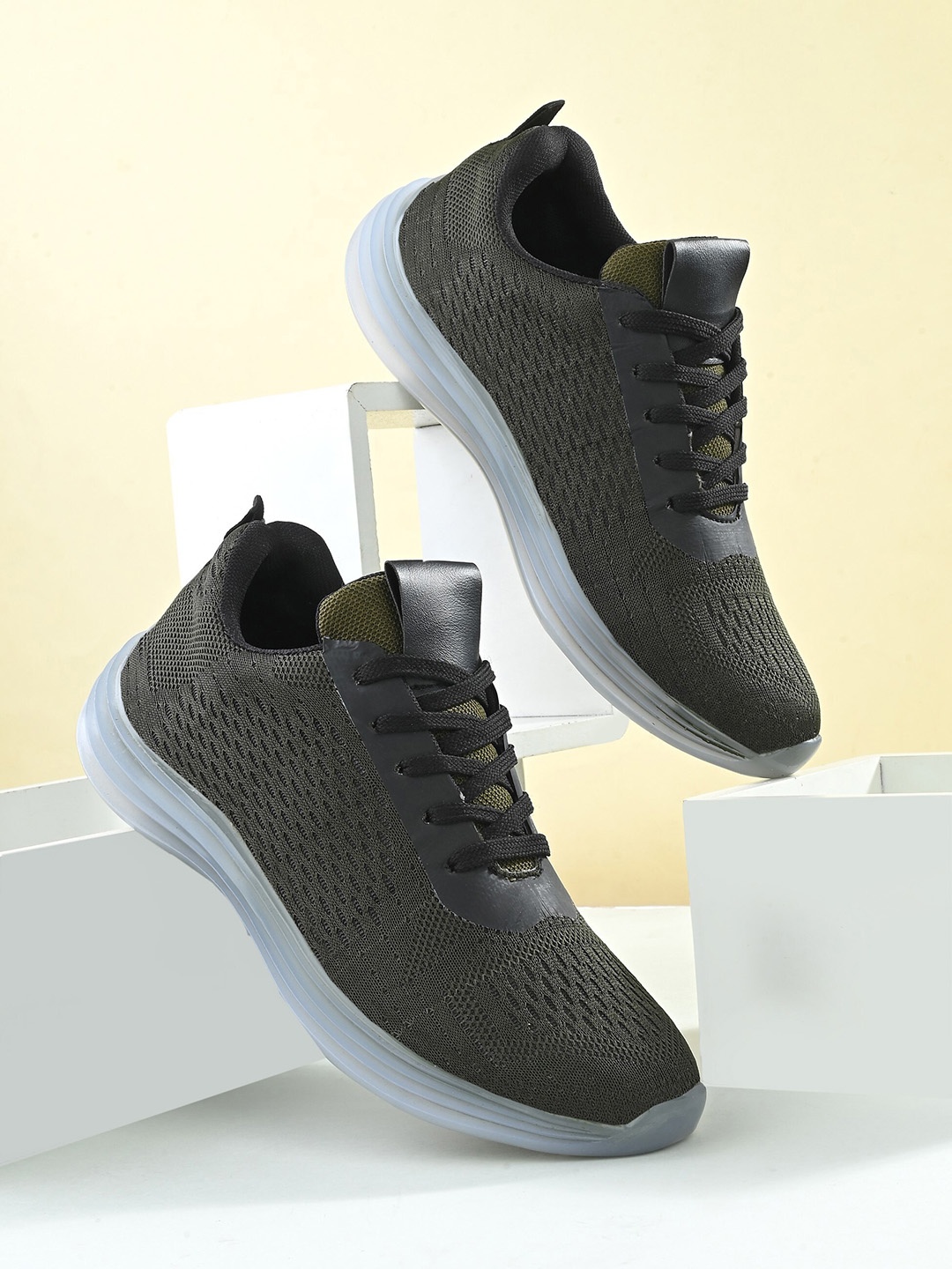 

Roadster Men Olive Green & Grey Air Max Mesh Non-Marking Running Shoes