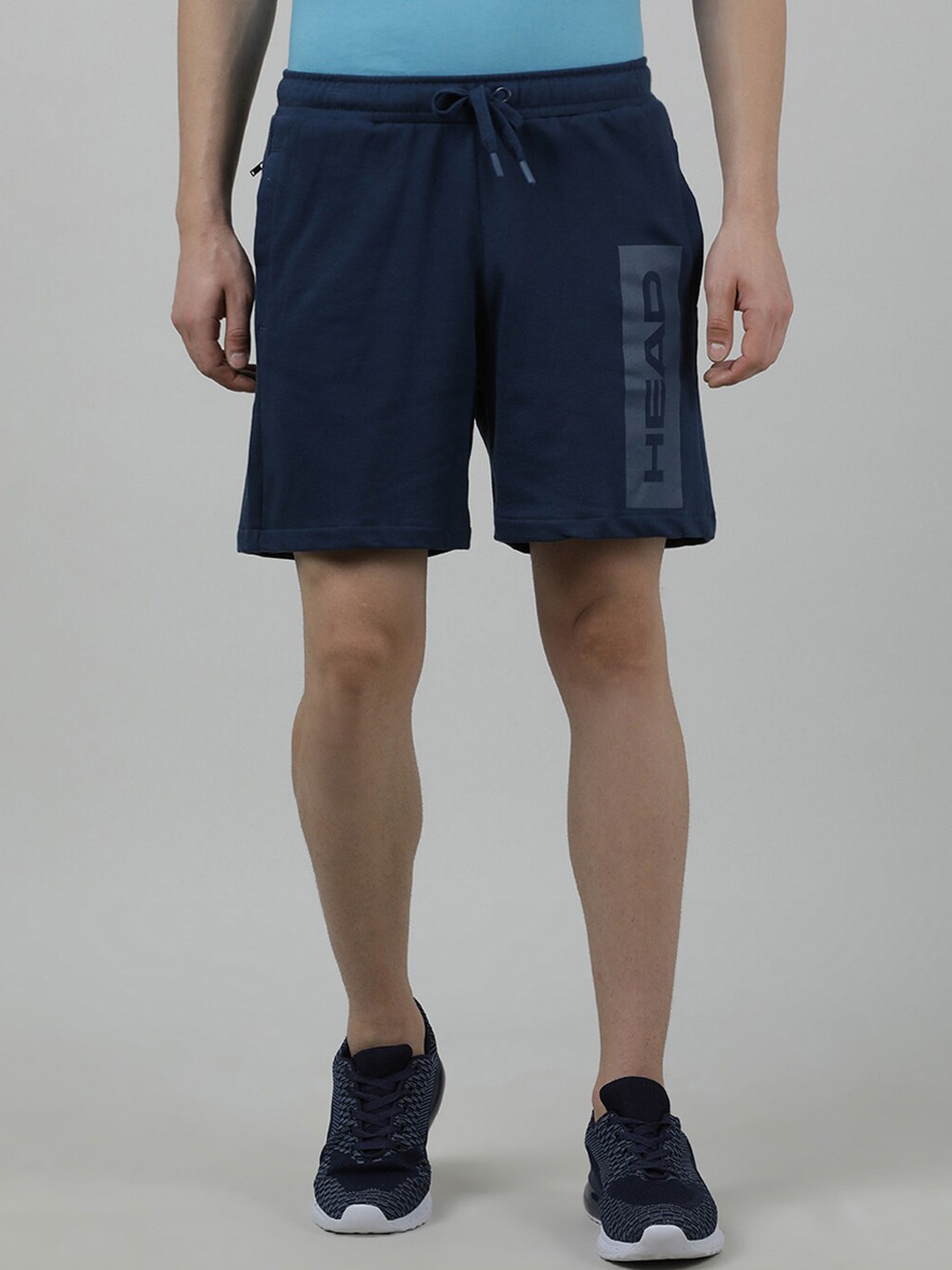 

Head Men Mid-Rise Slim Fit Typography Printed Sports Shorts, Navy blue
