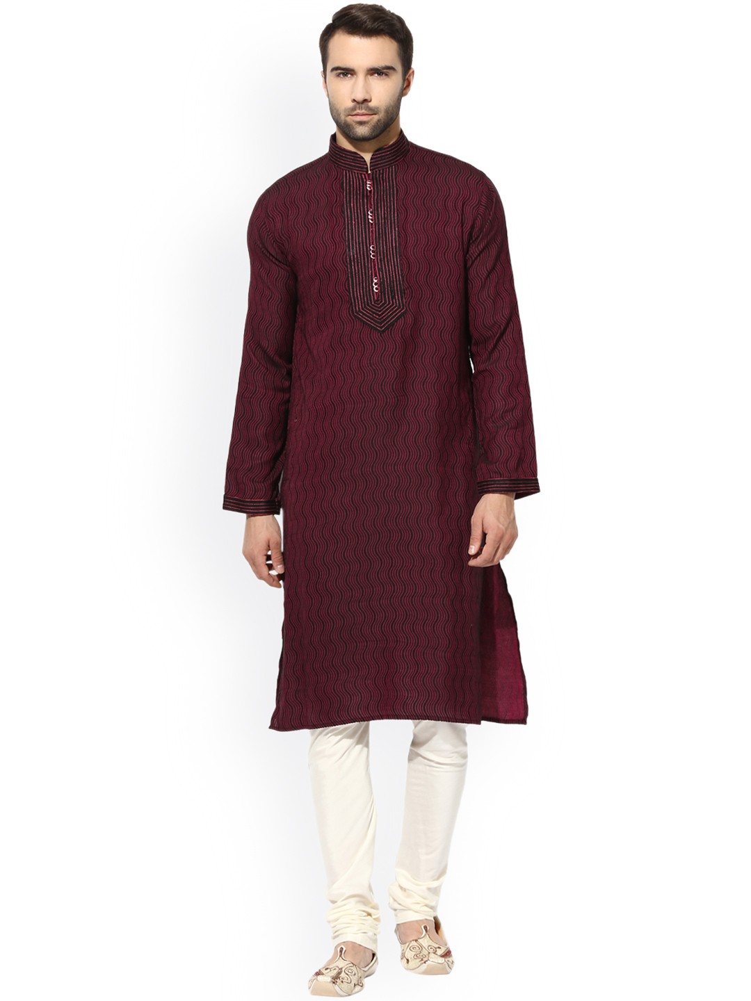 

KISAH Men Maroon Embroidered Straight Kurta