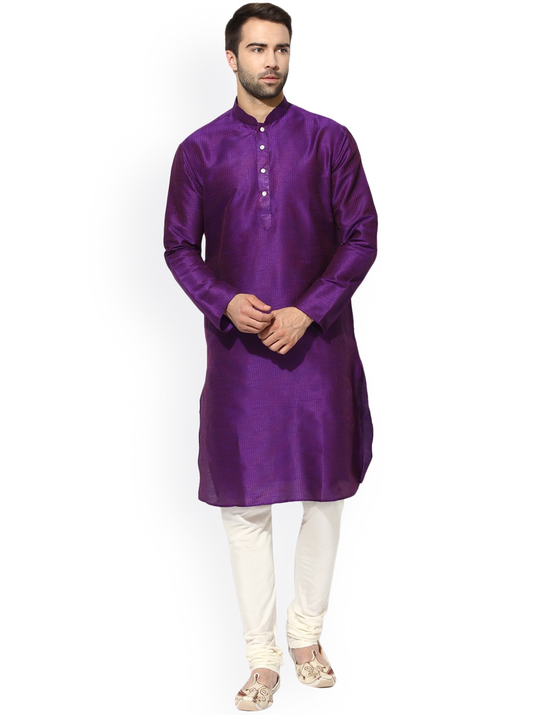 

KISAH Men Purple Self Striped Straight Kurta