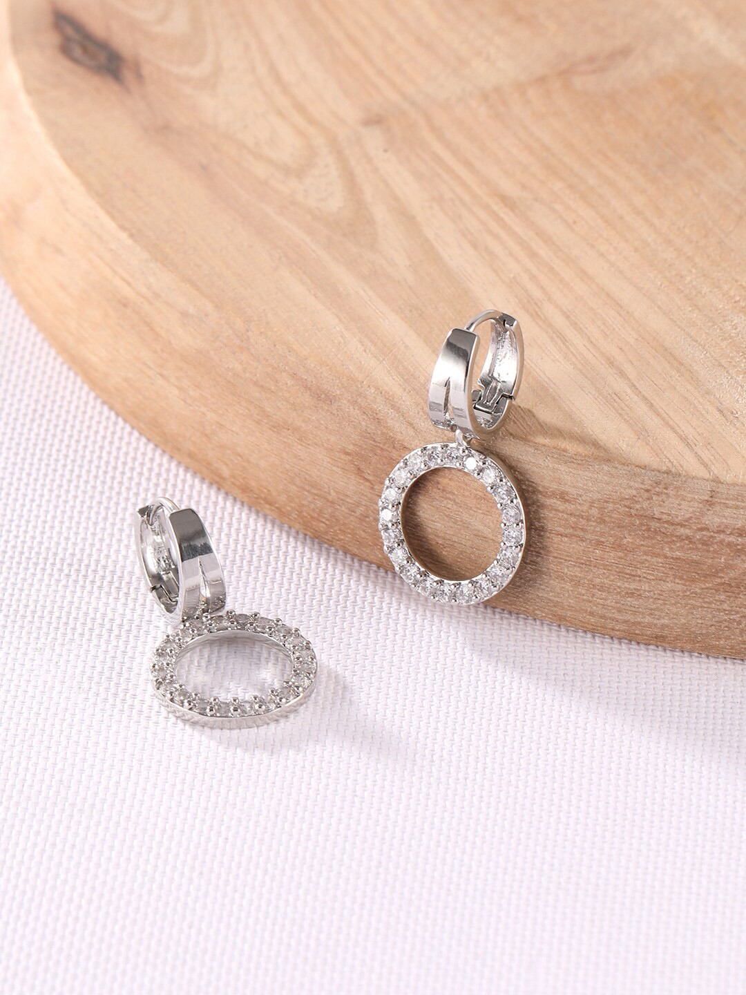 

XPNSV Silver-Plated Cubic Zirconia Studded Hoop Earrings