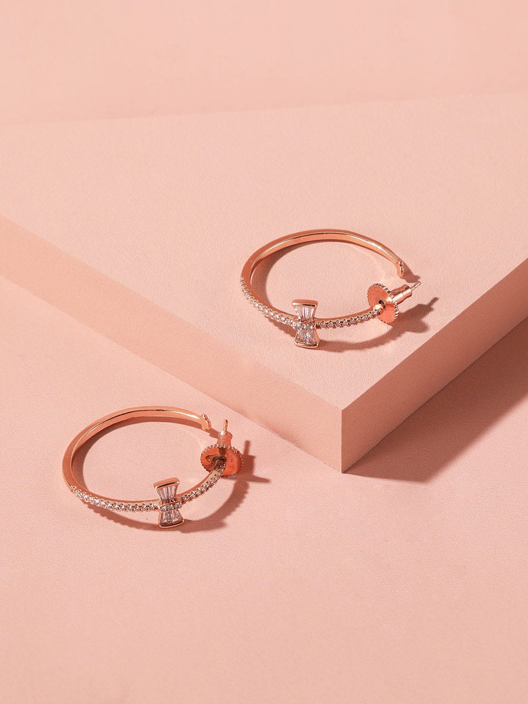 

XPNSV Rose Gold Plated Circular CZ Studded Half Hoop Earrings
