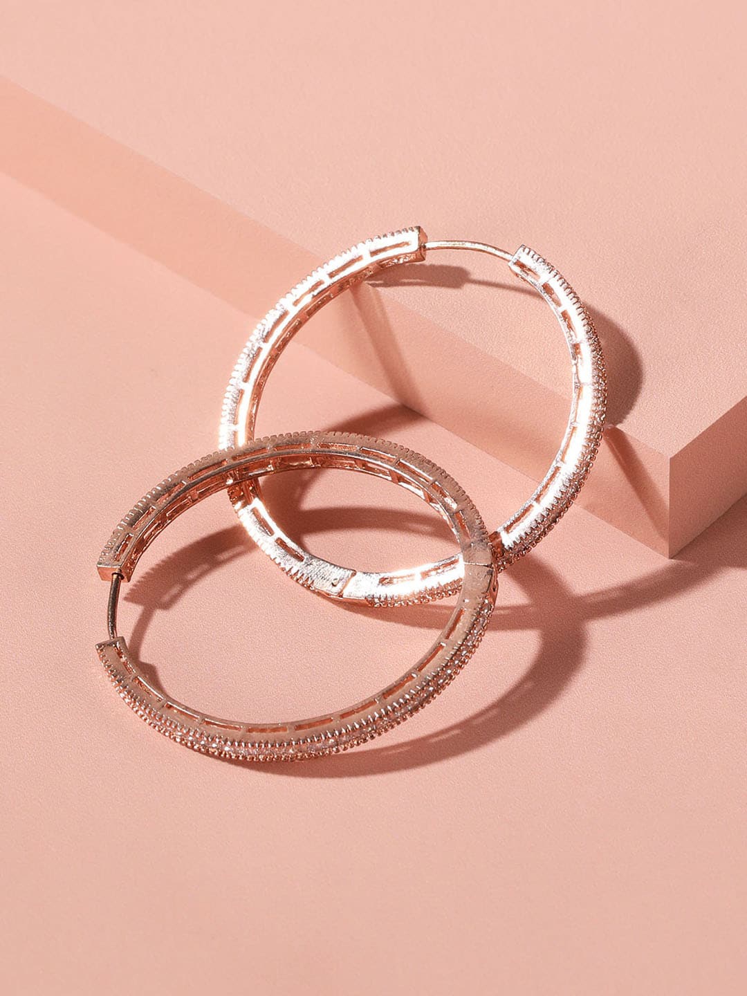 

XPNSV Rose Gold Plated Circular CZ Studded Hoop Earrings