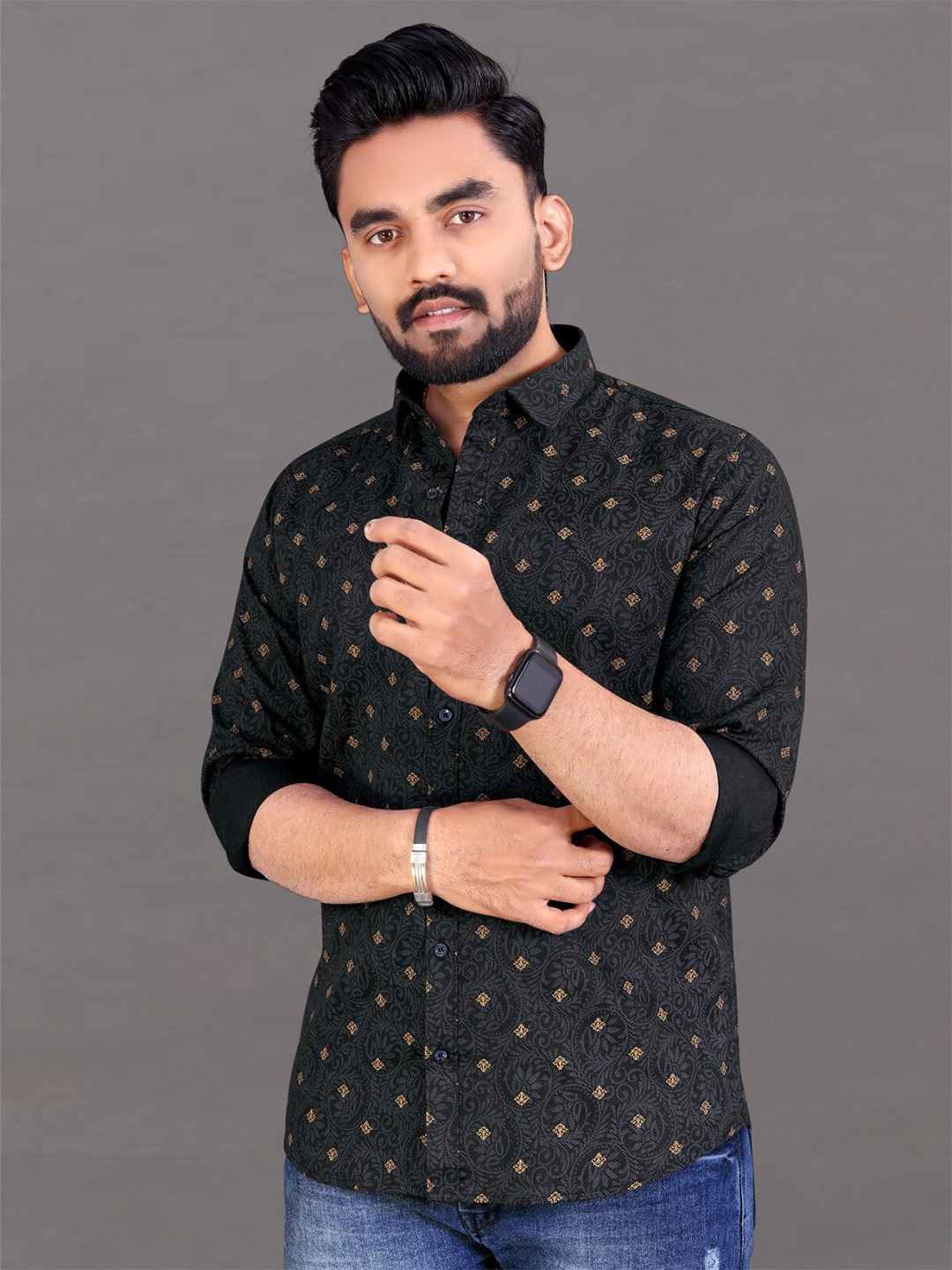 

ADWYN PETER Ethnic Motifs Printed Long Sleeves Casual Shirt, Black