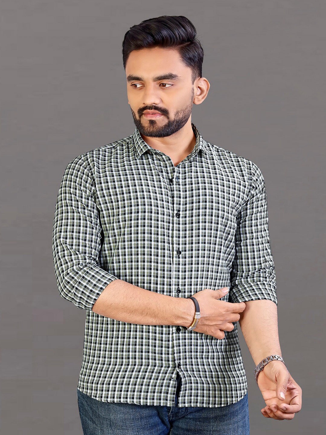

ADWYN PETER Gingham Checked Long Sleeves Casual Shirt, White