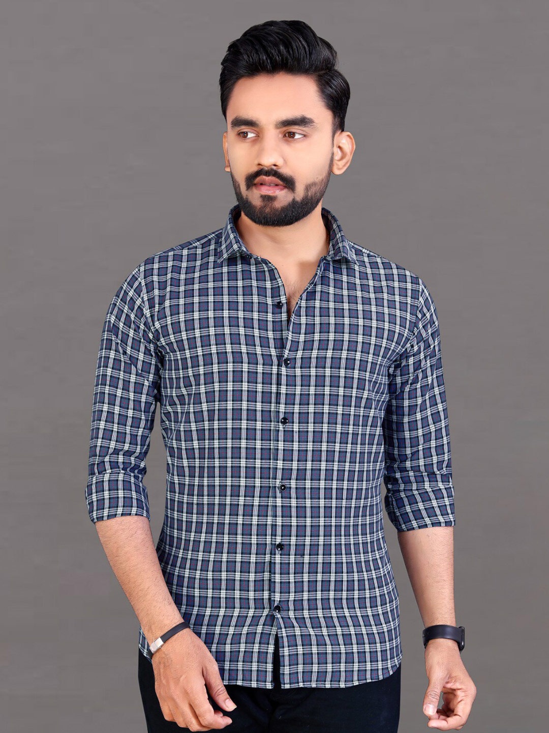 

ADWYN PETER Men Blue Tartan Checks Opaque Checked Casual Shirt