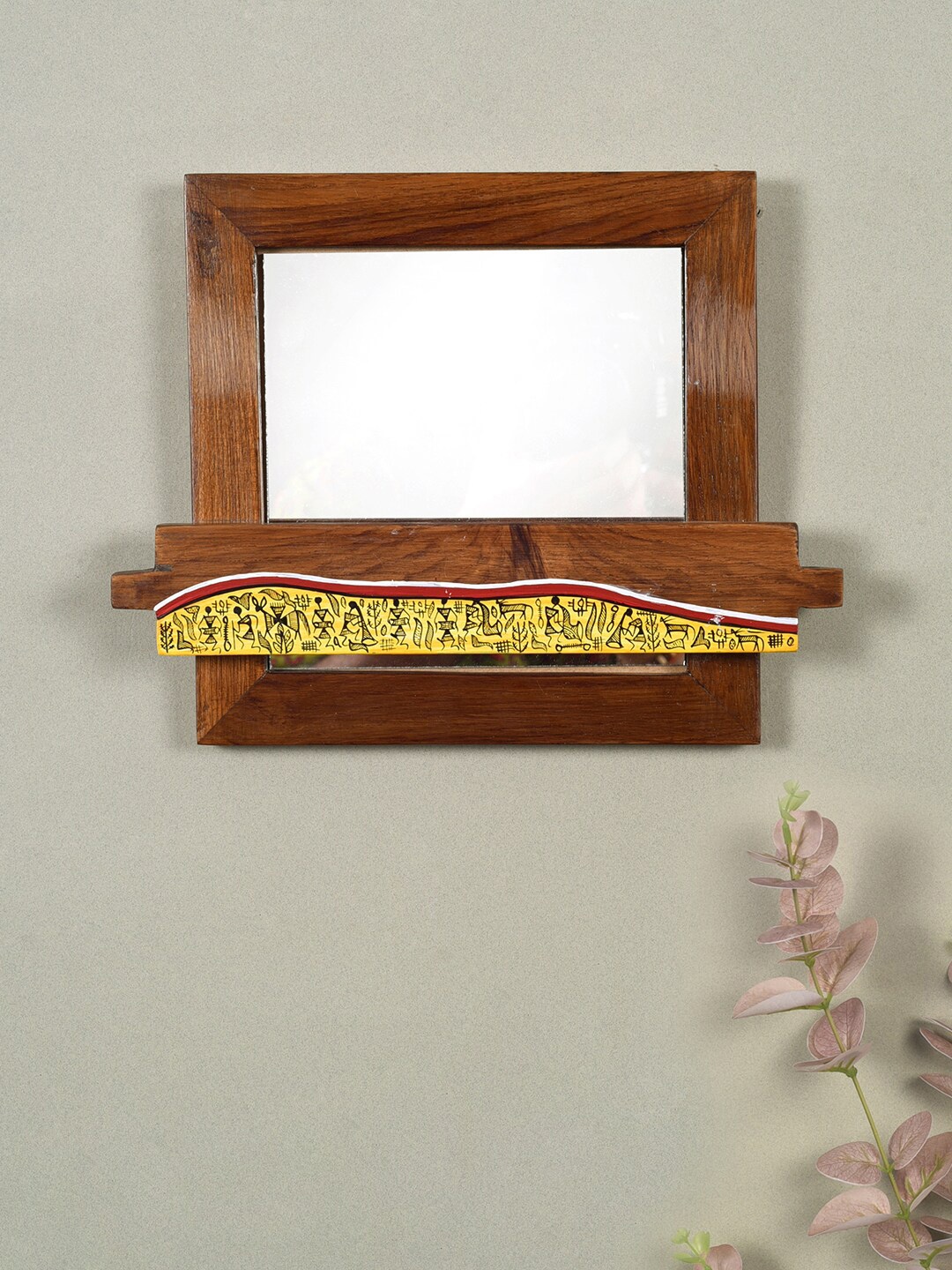 

AAKRITI ART CREATIONS Brown & Yellow Life Of Warli Teak Wood Key Holder
