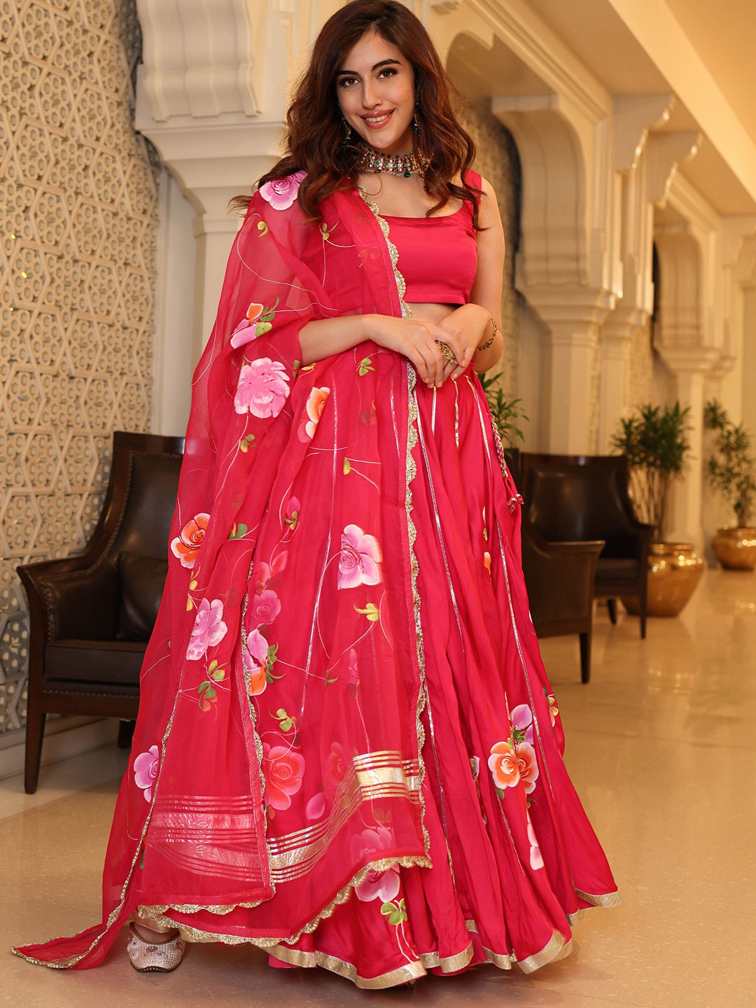 

AACHHO Pink Ready to Wear Lehenga & Blouse Organza