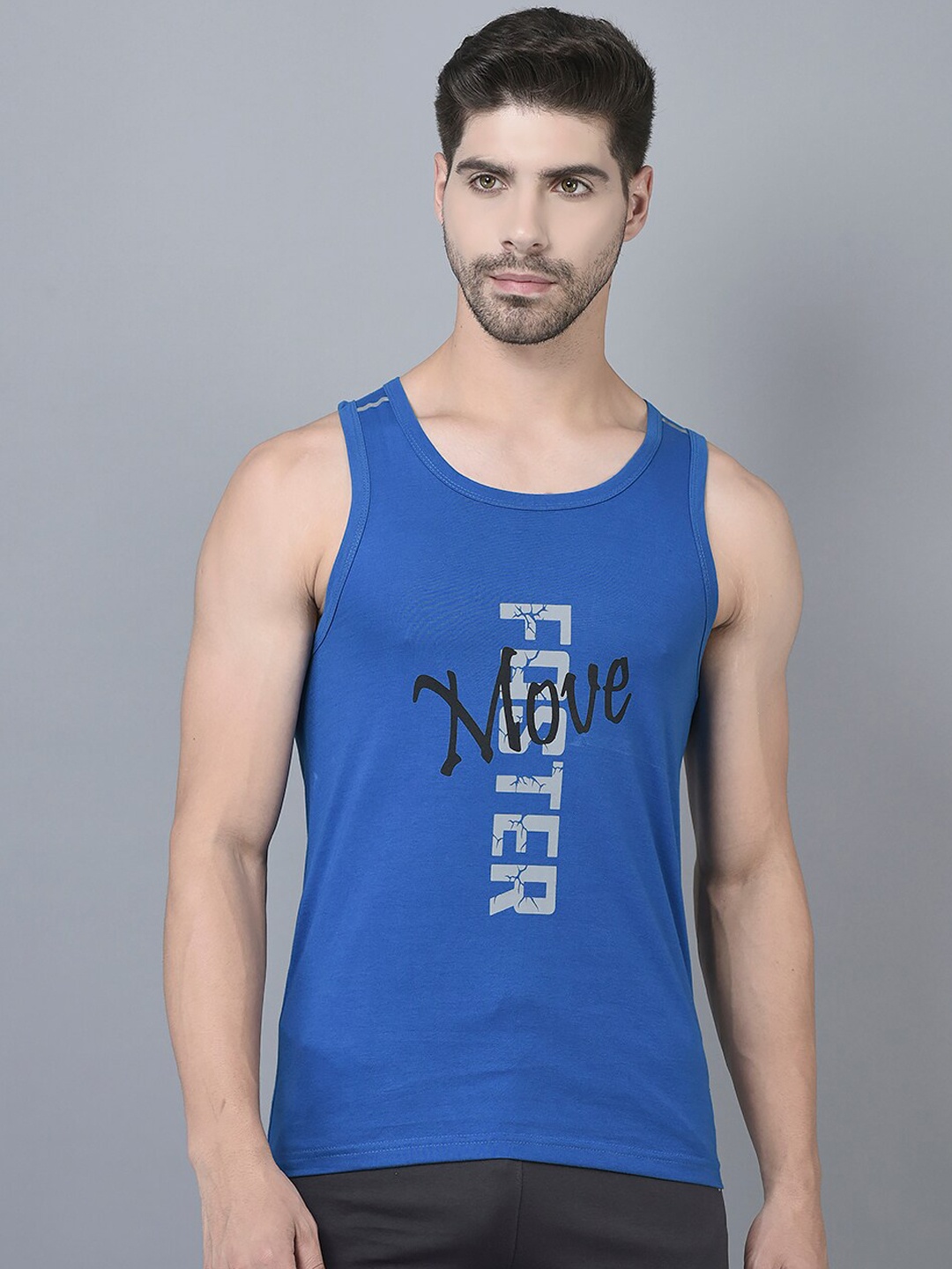 

Dollar Typography Printed Cotton Gym Vests, Blue