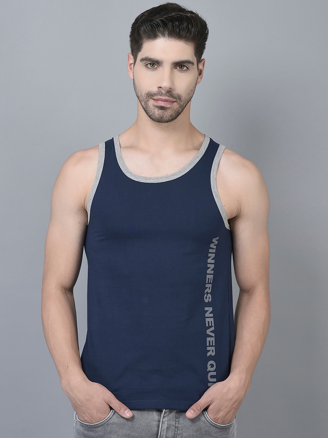 

Dollar Printed Cotton Innerwear Vest, Navy blue