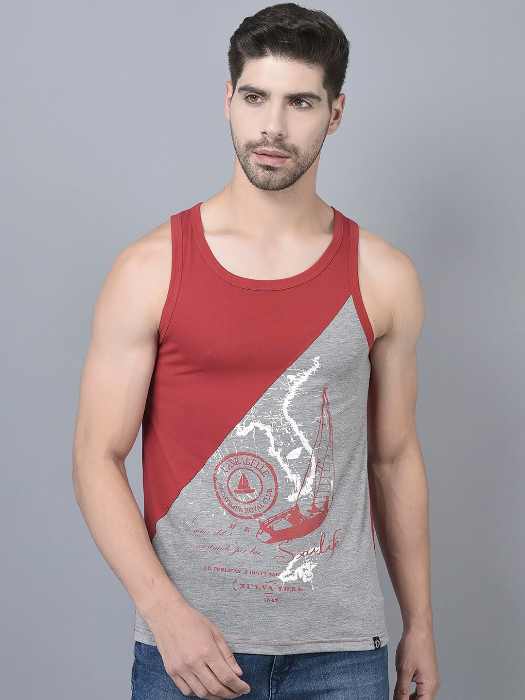 

Dollar Printed Cotton Innerwear Tank Vest, Red