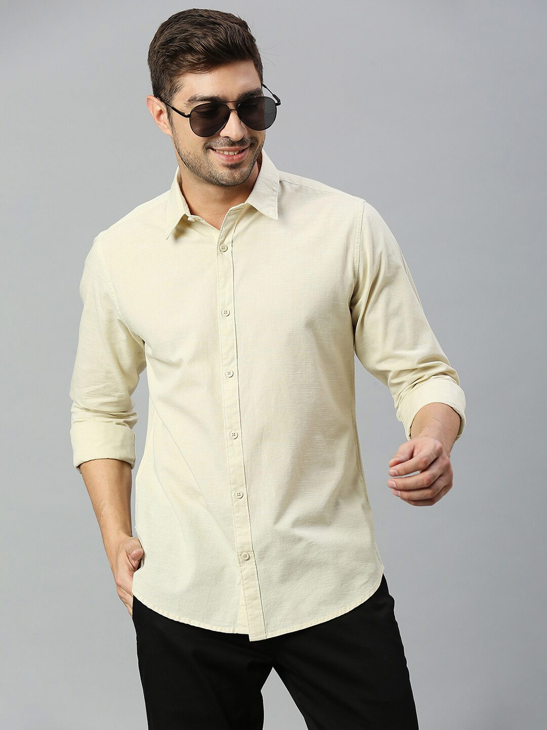 

Harvard Classic Spread Collar Pure Cotton Casual Shirt, Yellow