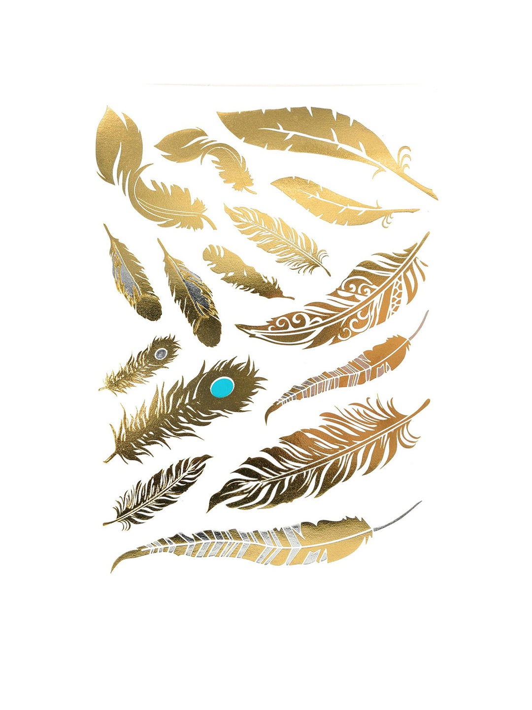 

S.A.V.I. Feathers Metallic 3D Temporary Tattoo Sticker - Gold