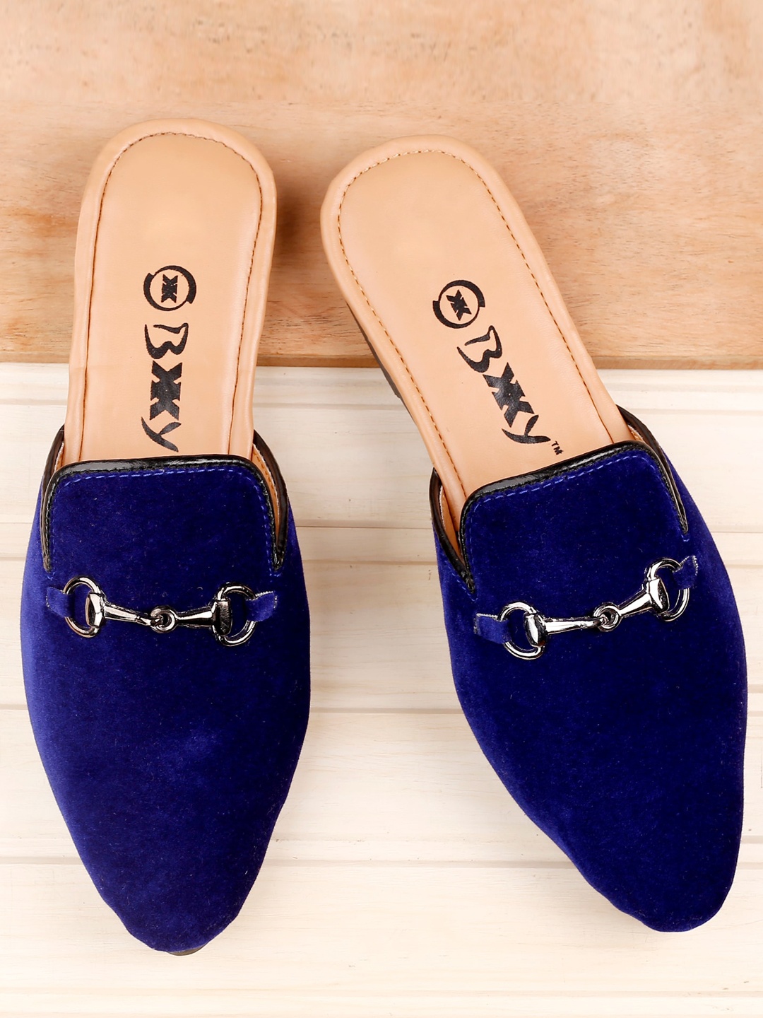 

Bxxy Men Pointed Toe Embellished Horsebit Mules, Navy blue