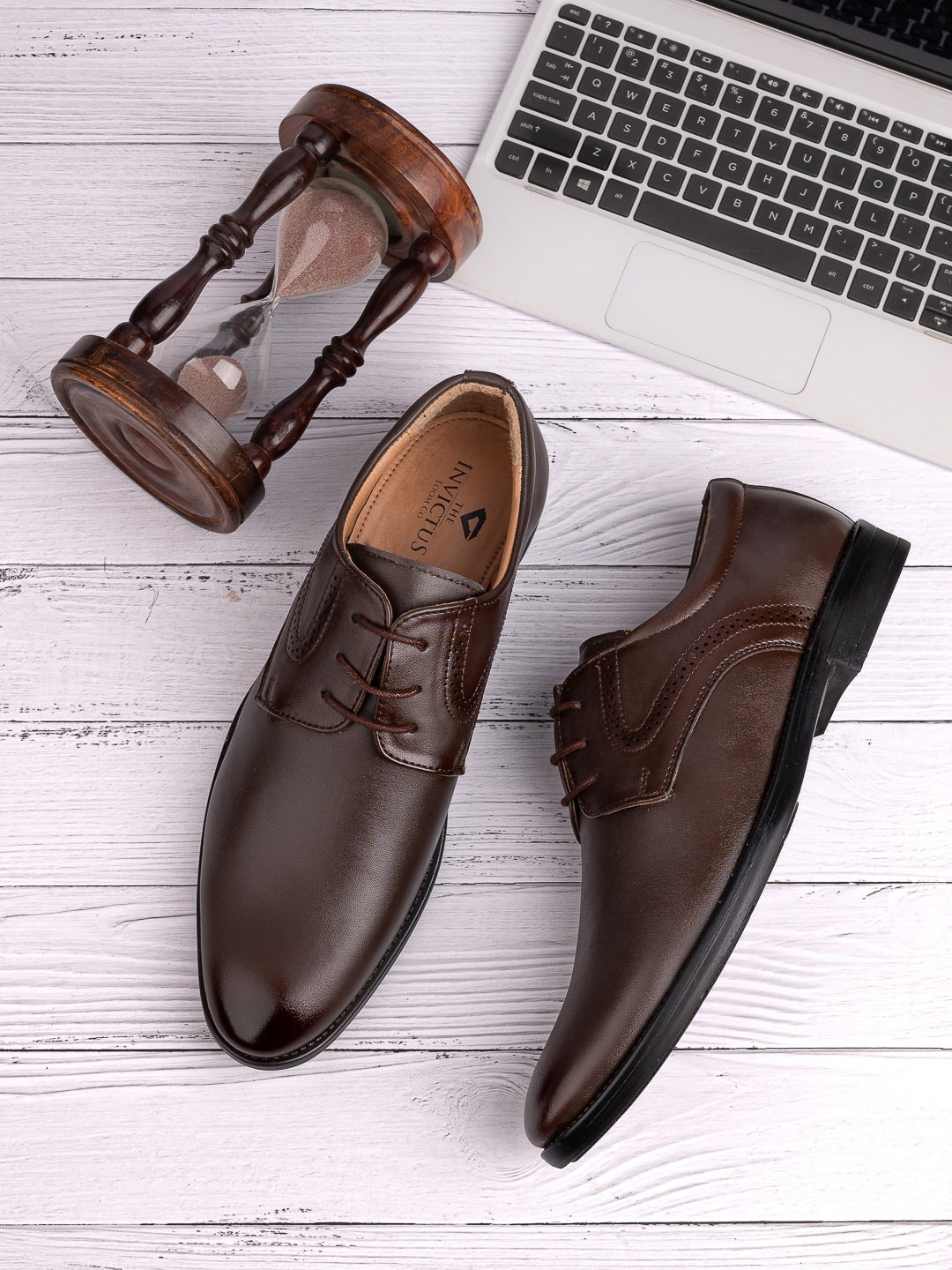 INVICTUS Men Perforated Formal Derbys, Brown