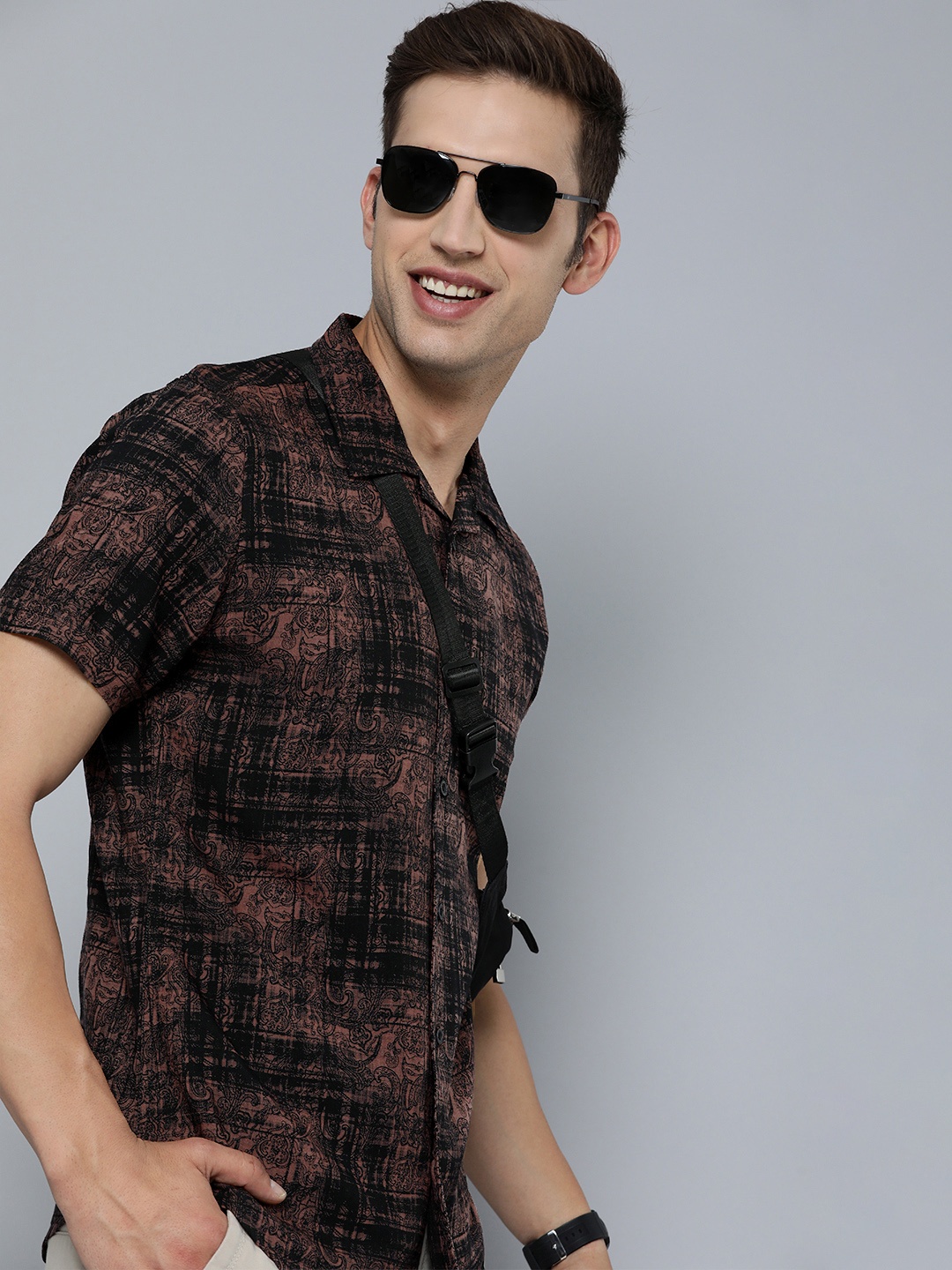 

HERE&NOW Men Slim Fit Opaque Casual Shirt, Black