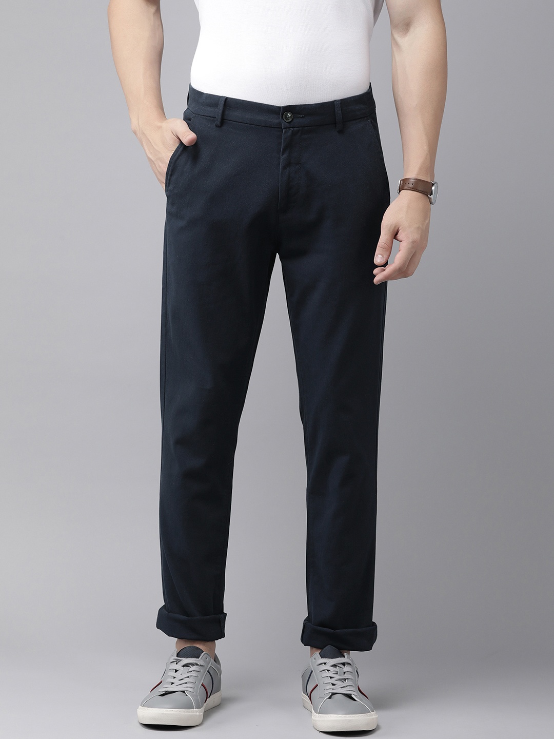 

Arrow Sport Men Jackson Skinny Fit Low-Rise Pure Cotton Trousers, Navy blue