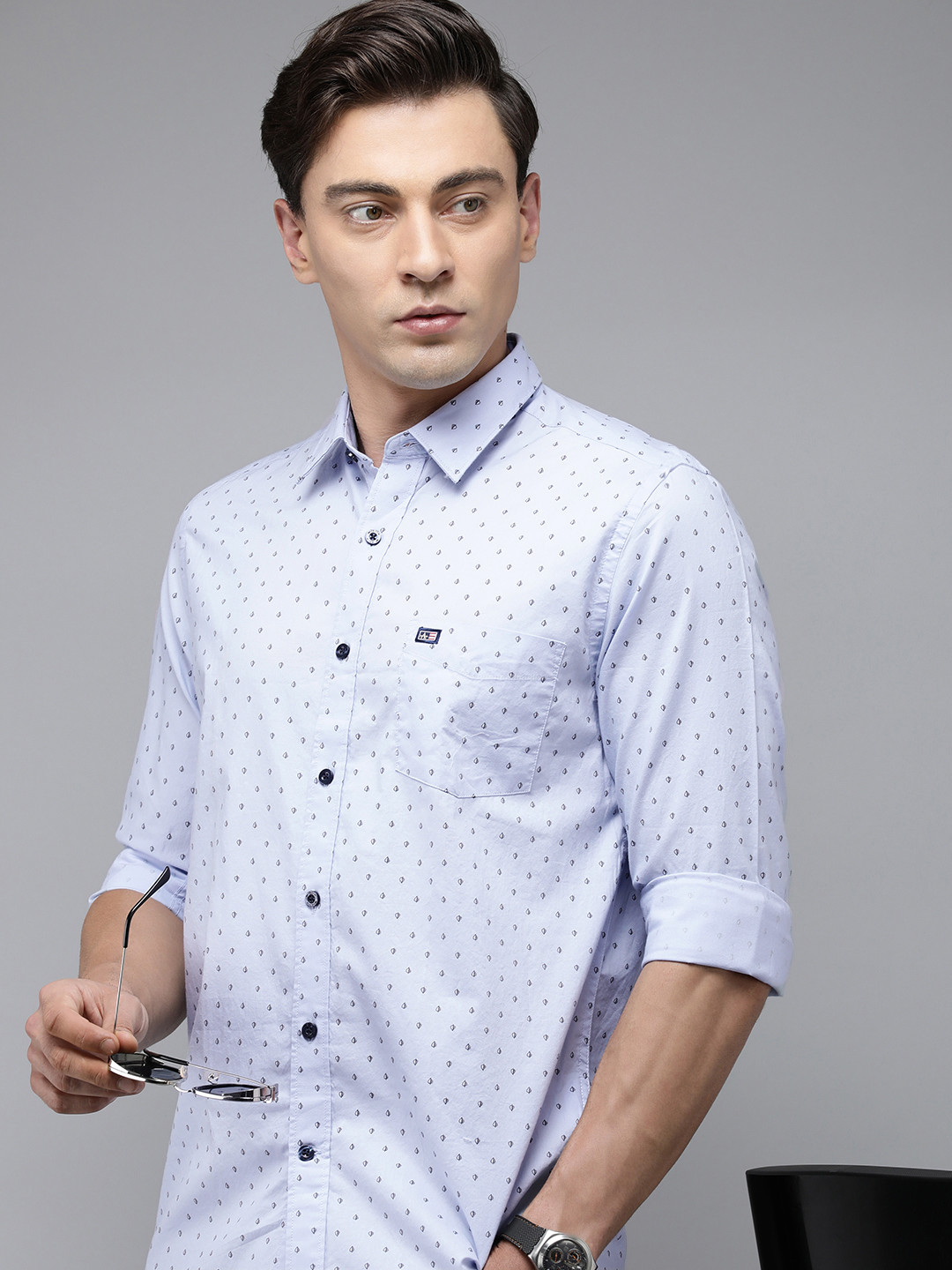 

Arrow Sport Men Pure Cotton Manhattan Slim Fit Printed Casual Shirt, Blue