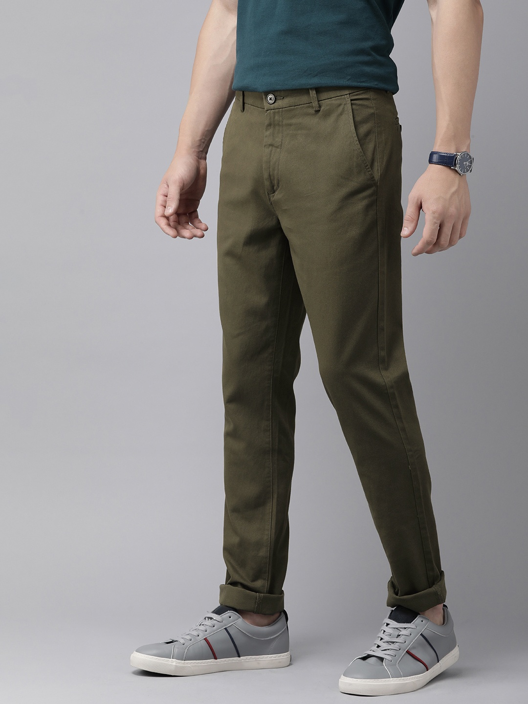 

Arrow Sport Men Jackson Skinny Fit Low-Rise Trousers, Olive