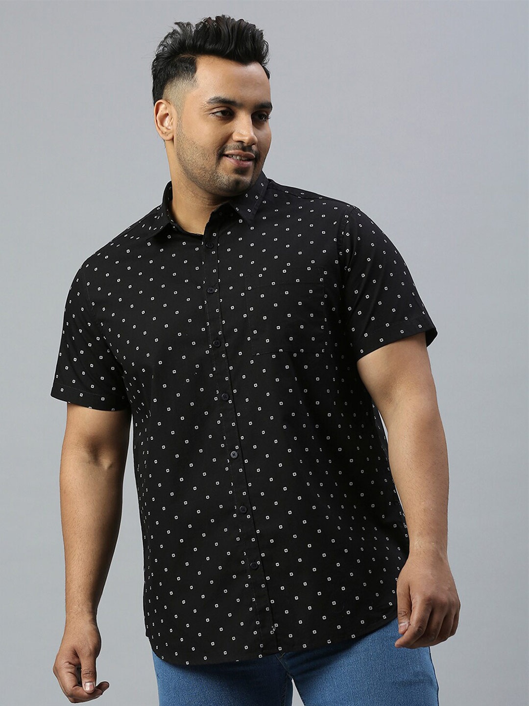 

Sztori Plus Size Classic Floral Printed Casual Pure Cotton Shirt, Black