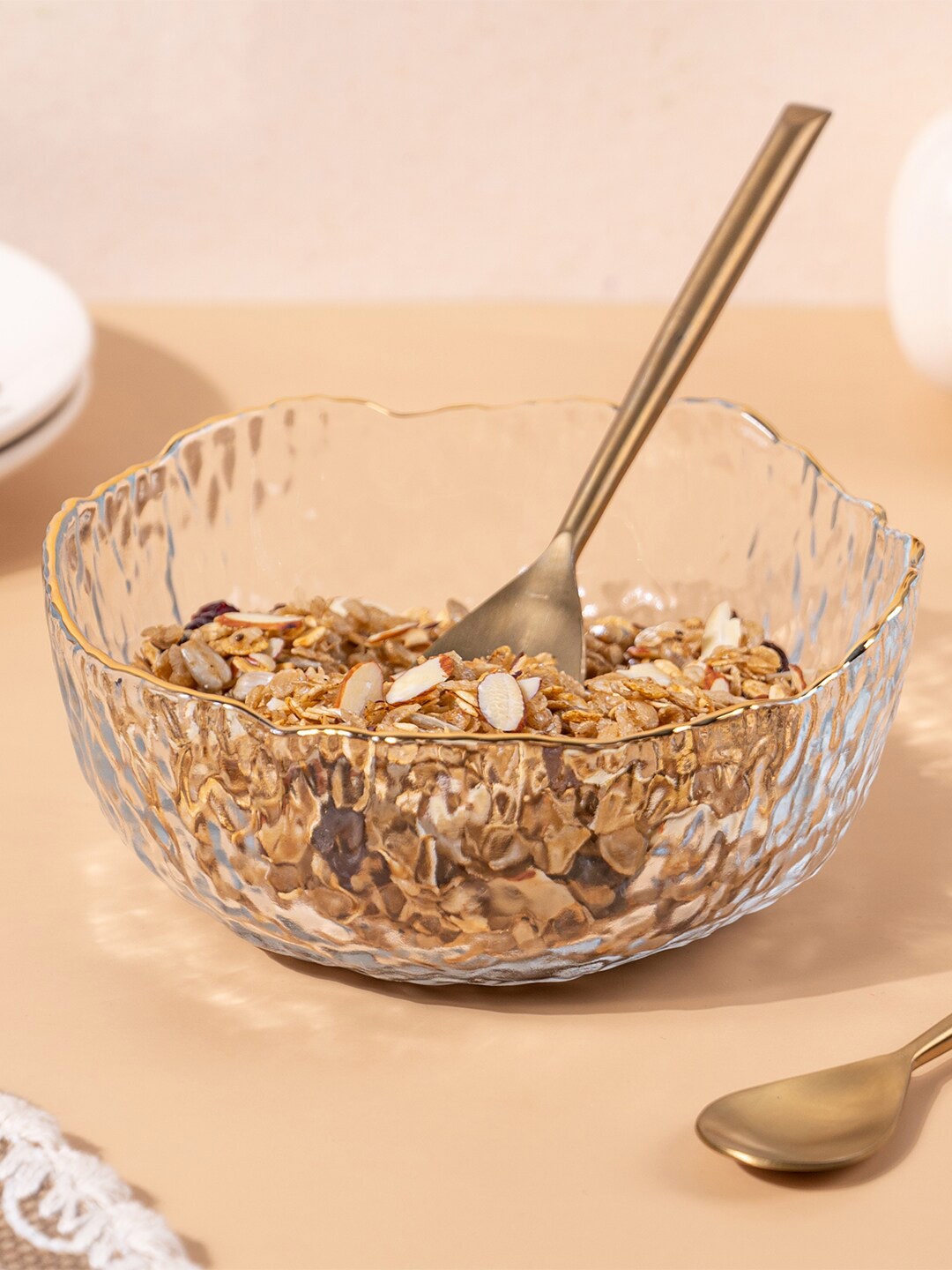 

nestroots Transparent Textured Glass Glossy Bowls 350 ml