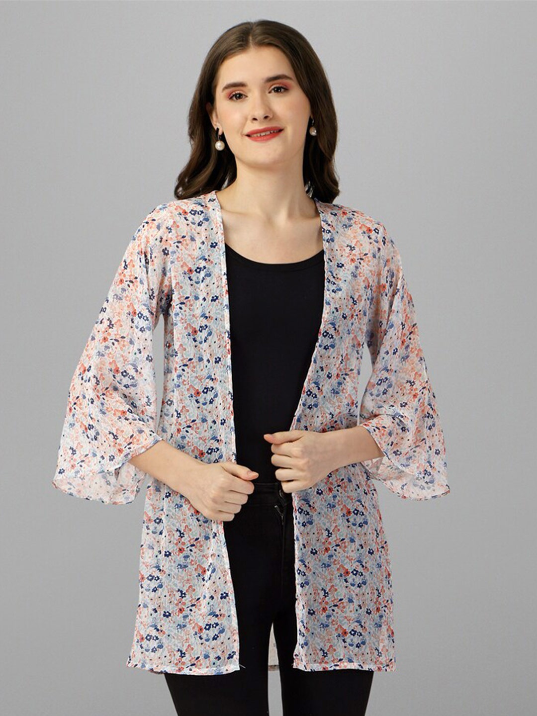 

Fbella Women Floral Printed Shrug, White