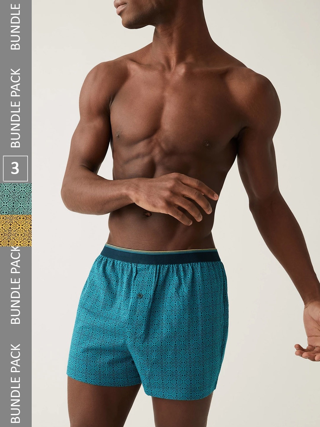 

Marks & Spencer Men Pack Of 3 Printed Pure Cotton Boxers, Blue
