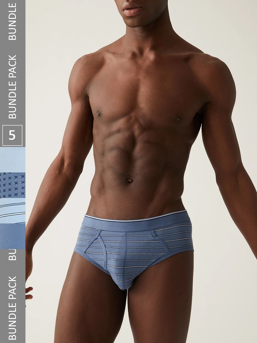 

Marks & Spencer Men Pack Of 5 Striped Cotton Basic Briefs, Blue